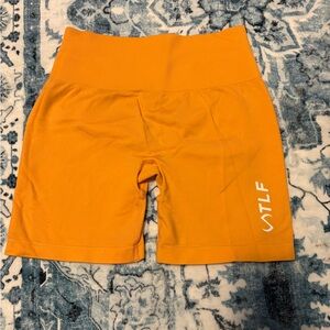TLF Women's High-Waist Orange Ribbed-Band Bike Shorts